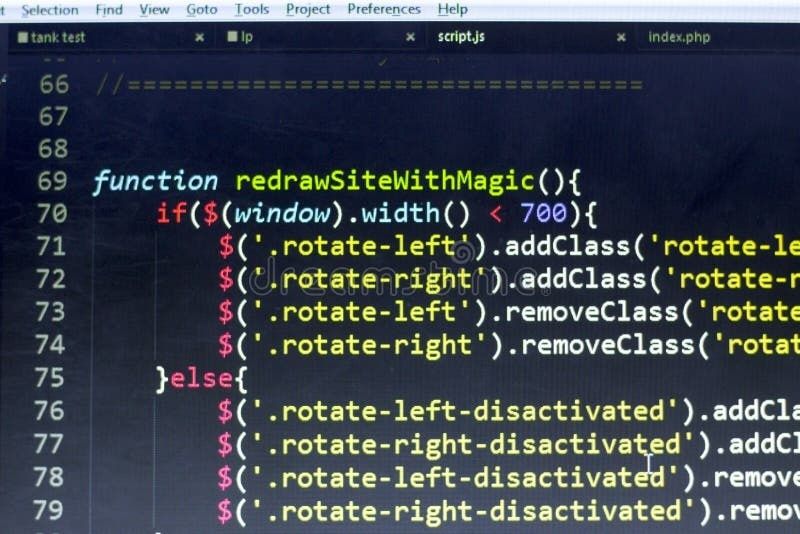 Close-up of JavaScript code handling responsive layout changes